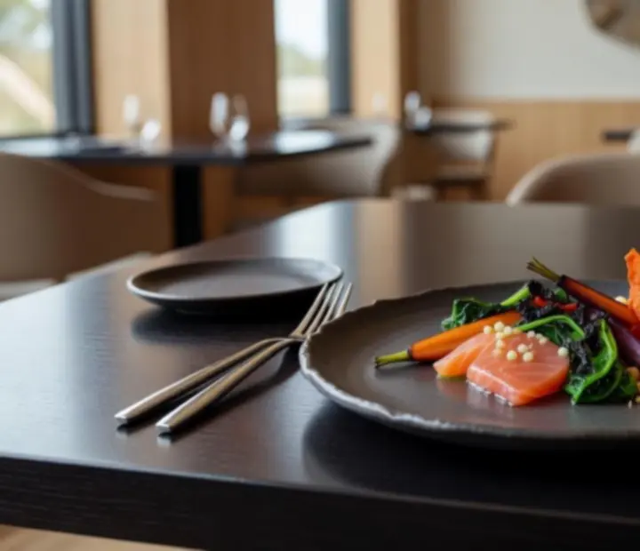 Selection of modern Australian dishes artistically plated on a restaurant table